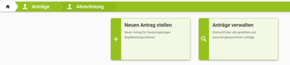 Seite "Neuen Antrag stellen" im Abrechnungsbereich des Online-Antragsservice im KVBW-Mitgliederportal