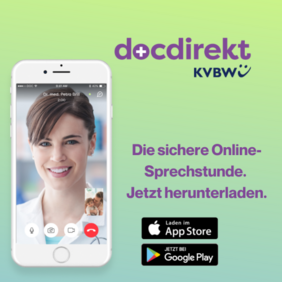 docdirekt Werbebild mit Hinweis auf Download der App