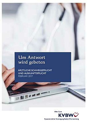 Titelbild Broschüre "Um Antwort wird gebeten", Leitfaden zum richtigen Umgang mit Anfragen von Krankenkassen und anderen Einrichtungen