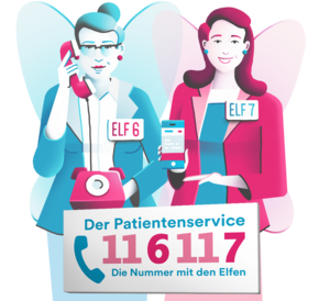 Patientenservice 116117 Elfen-Kampagne: Elf 6 am Telefon, Elf 7 mit Smartphone