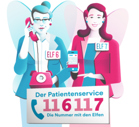 Patientenservice 116117 Elfen-Kampagne: Elf 6 am Telefon, Elf 7 mit Smartphone
