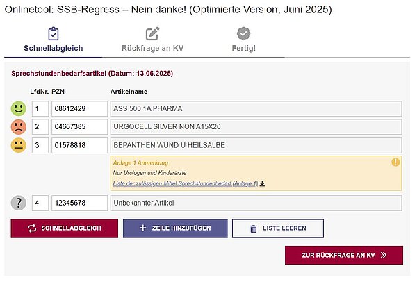 Screenshot des SSB-Tools, Beispiel einer PZN-Abfrage Screenshot des SSB-Tools, Beispiel einer PZN-Abfrage
