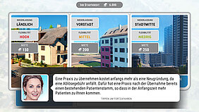 Screenshot des Planspiels „Praxisraum“