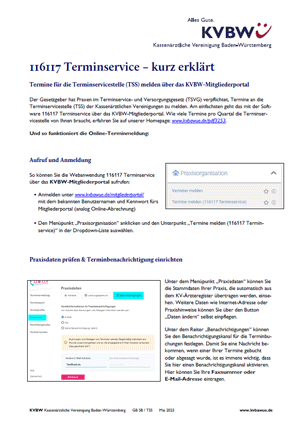 Deckblatt der Kurzanleitung des 116117 Terminservice