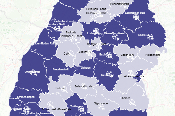 Abbildung: Karte Baden-Württemberg mit Planungsbereichen