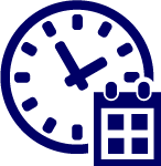 blauer Icon einer Uhr vor der ein Kalender steht.